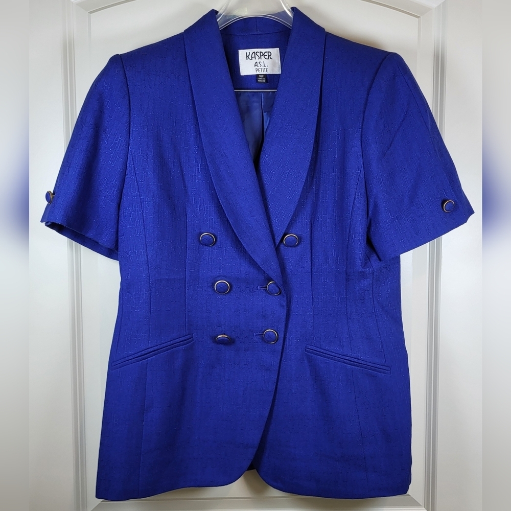 KASPER Lightweight Linen Skirt Suit Royal Blue Size 10P Vintage - Picture 10 of 12